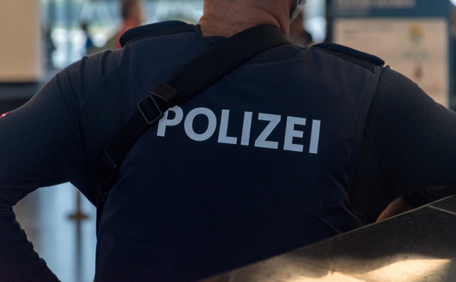Bild zeigt einen Polizisten von hinten